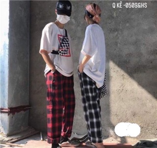 Quần ống rộng kẻ nâu - HS