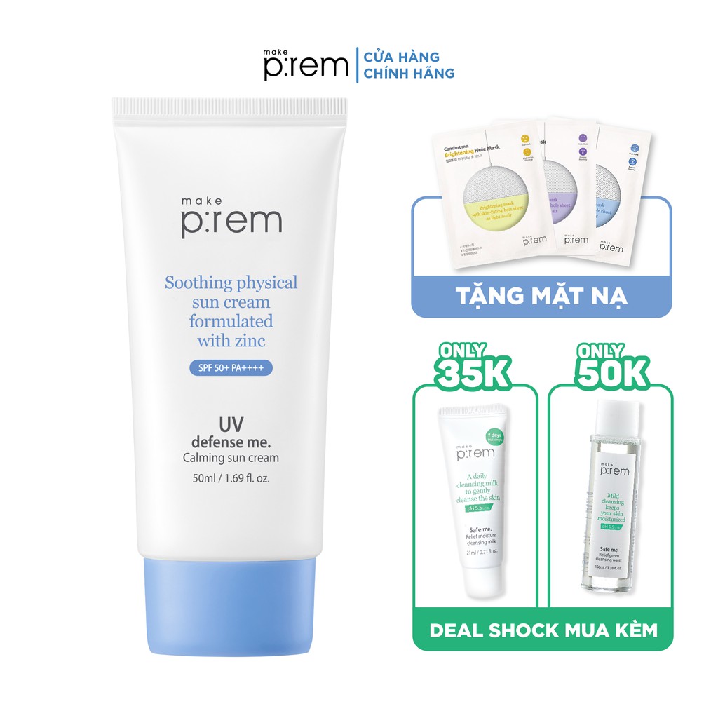 Kem Chống Nắng Vật Lý Make P:rem UV defense me. Calming sun cream 50ml