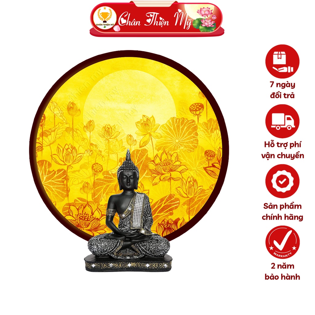 Đèn Hào Quang Hoa Sen In Tranh Trúc Chỉ CHÂN THIỆN MỸ, Tranh Treo Phòng Thờ, Trang Trí Tượng Phật TC-HQ-107
