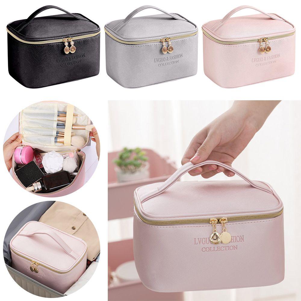 Túi Da PU Đựng Mỹ Phẩm Cỡ Lớn Có Khóa Kéo Tiện Dụng Mang Đi Du Lịch