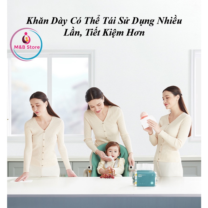 Khăn Giấy Cotton Cao Cấp Dùng Nhiều Lần, Dày, Mềm Mại, Bịch 100 Tờ - KUB