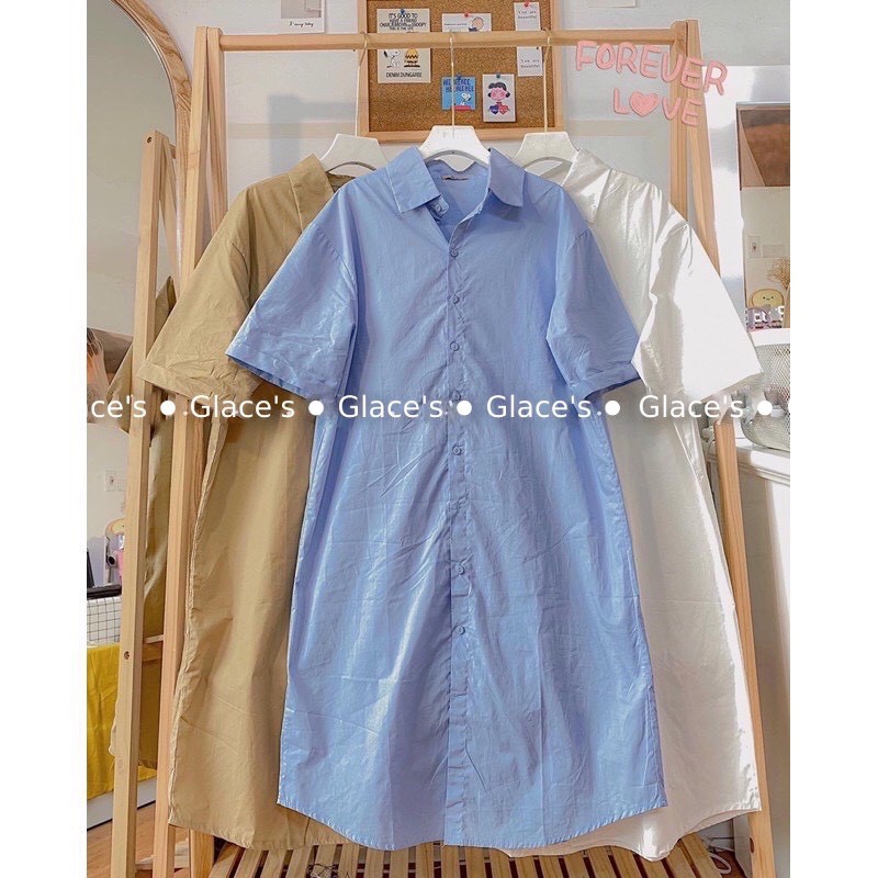 [TREND HÈ] Váy sơ mi thô tay gập form rộng oversize ulzzang, dáng suông (ảnh thật Shop quay chụp) freeship