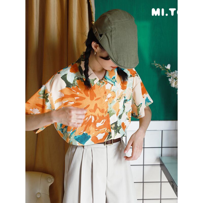 Áo Sơ Mi Tay Ngắn Dáng Rộng Phong Cách Hawaii Cho Nữ