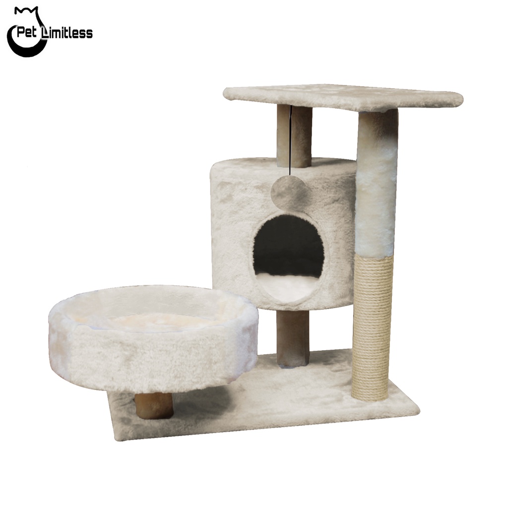 Cattree MIAO Nhà cây cho mèo kết hợp trụ cào móng có khay tròn và đệm nằm êm ái xinh xắn nhiều màu CT00006