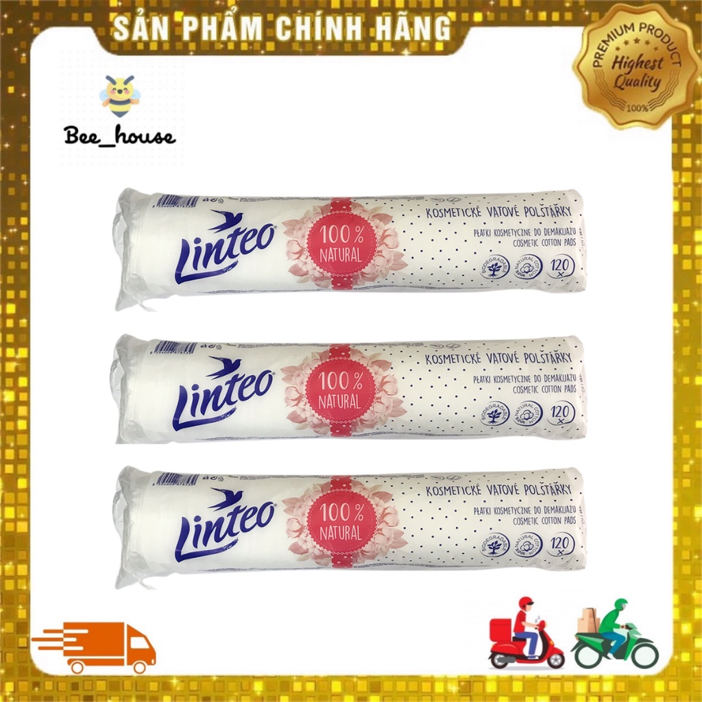 Bông tẩy trang cotton Linteo 120 miếng 100% Natural Beehouse