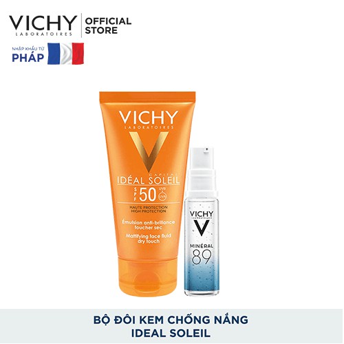 Bộ kem chống nắng không gây nhờn rít Vichy Ideal Soleil Dry touch 50ml và Dưỡng chất khoáng Mineral 89 10ml