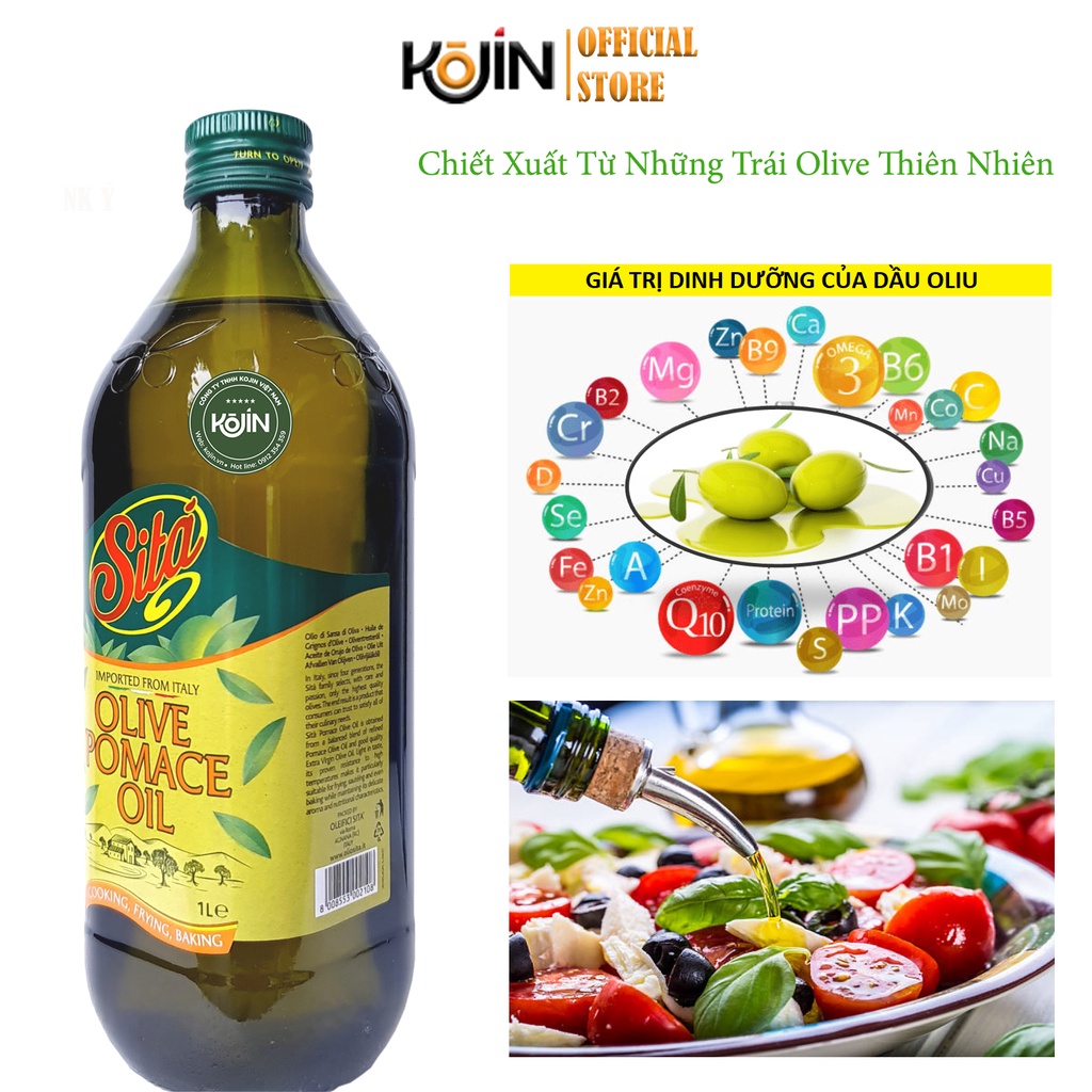 Dầu Oliu Nấu Ăn Kojin Dầu Oliu Nguyên Chất Pomace Nhập Khẩu Ý Chai Thủy Tinh 1L Hàng Mới Về