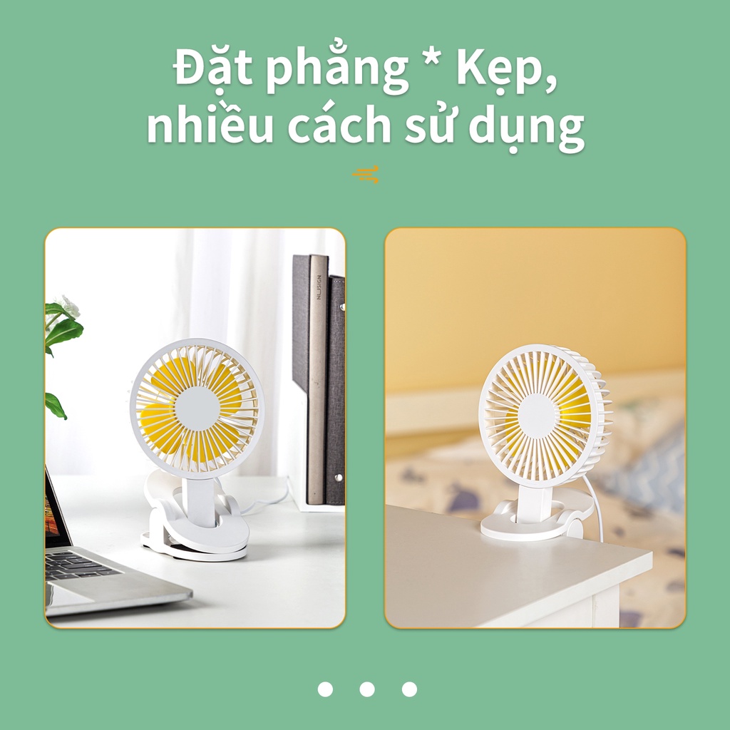 Quạt kẹp để bàn làm việc Deli - dùng USB - Có thể tháo rời- Trắng/ Xanh - 85810