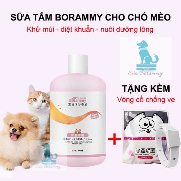 [Mã 11FMCGSALE1 giảm 10% đơn 250K] Sữa tắm cho chó mèo BORAMMY dưỡng chất hoa hồng nuôi dưỡng lông loại 500ml