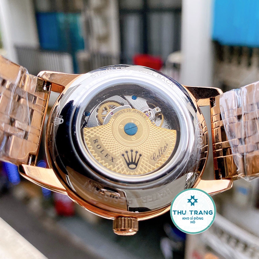 Đồng hồ Nam Rolex máy nhật, mẫu 6kim mặt số đính đá, mặt Trắng viền vàng,dòng cơ Automatic size 40mm-41mm
