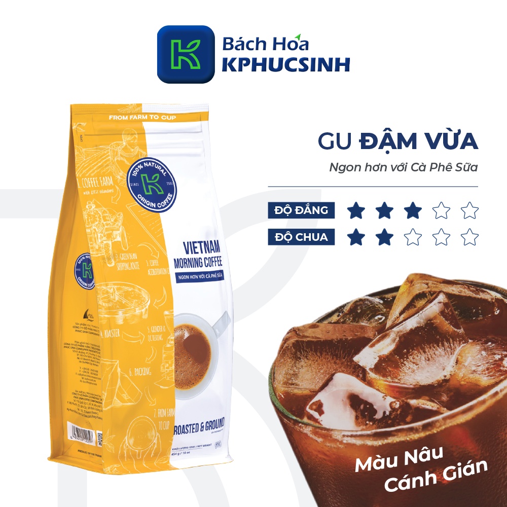 Cà phê rang xay nguyên chất xuất khẩu Vietnam Morning 454g/túi KPHUCSINH - Hàng Chính Hãng