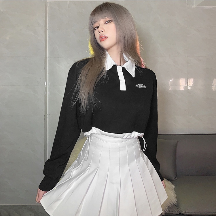 [MẪU MỚI] Áo Croptop Phối Màu Rút Dây Cổ Bẻ Thời Trang Sugal TOP NU 0023V3