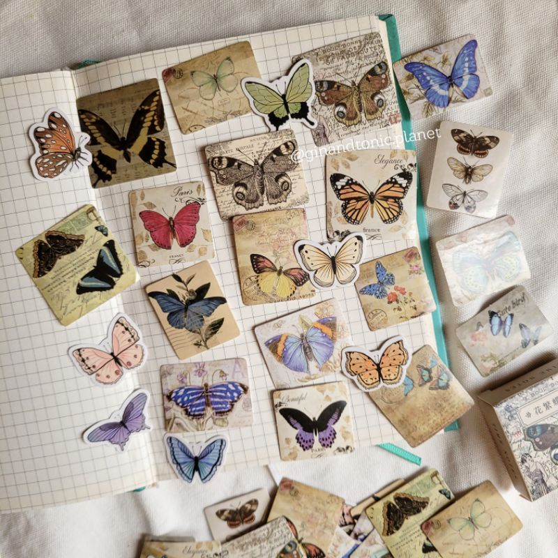 Set 25 sticker phong cách vintage dùng trang trí bullet journal - ginandtonic