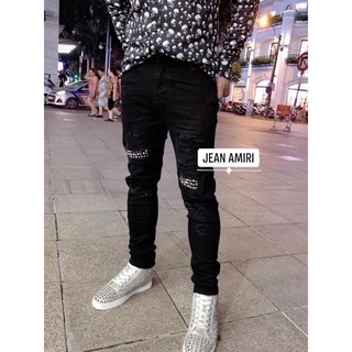 Quần bò nam amiri rách đính đá, quần bò nam ống côn SPF.