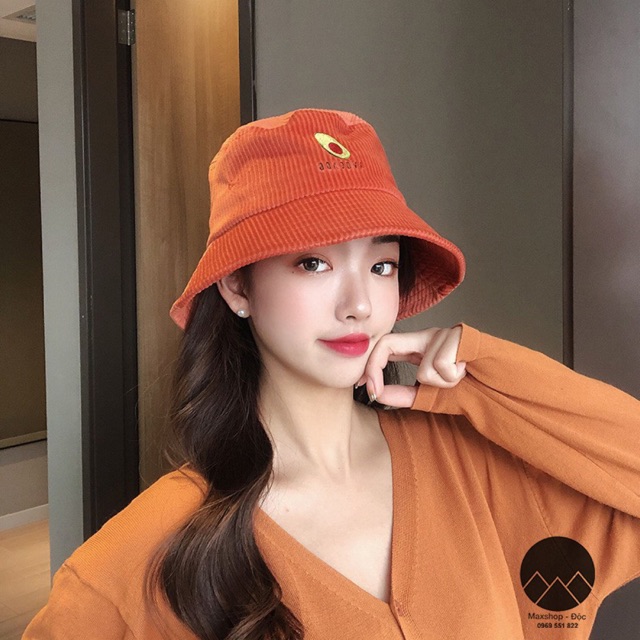 Mũ, nón bucket Ulzzang thêu hình quả bơ phủ nhung gân dày dặn cao cấp
