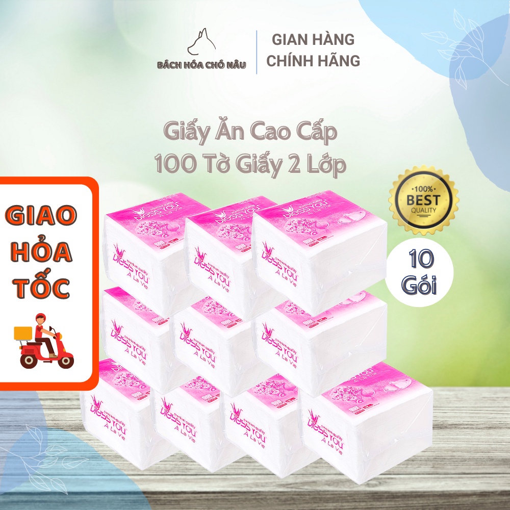 COMBO 10 Giấy Ăn Bless You À La Vie 100 Tờ 2 Lớp 23x23cm Cao Cấp Tiết Kiệm cho Gia Đình [Hàng Mới Chính Hãng]