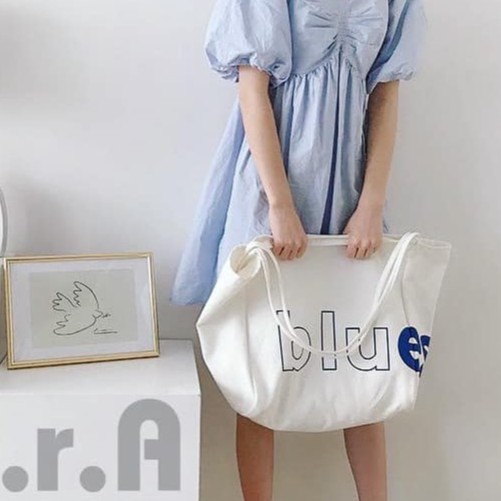 Túi Khoác Vai Nữ Canvas ERASHOP 078172 - BLu Trơn Màu Đơn Giản Size Lớn, Phù Hợp Đi Chơi, Picnic Rẻ Đẹp