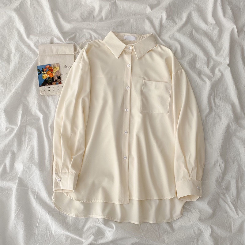 Áo sơ mi dáng rộng phong cách retro Hàn Quốc dễ phối đồ dành cho nữ