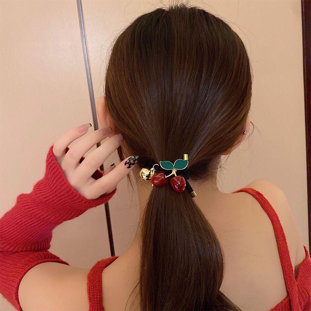 Dây Cột Tóc Quả Cherry WMES15H Phối Bóng Kim Loại Co Giãn Ngọt Ngào Cho Nữ