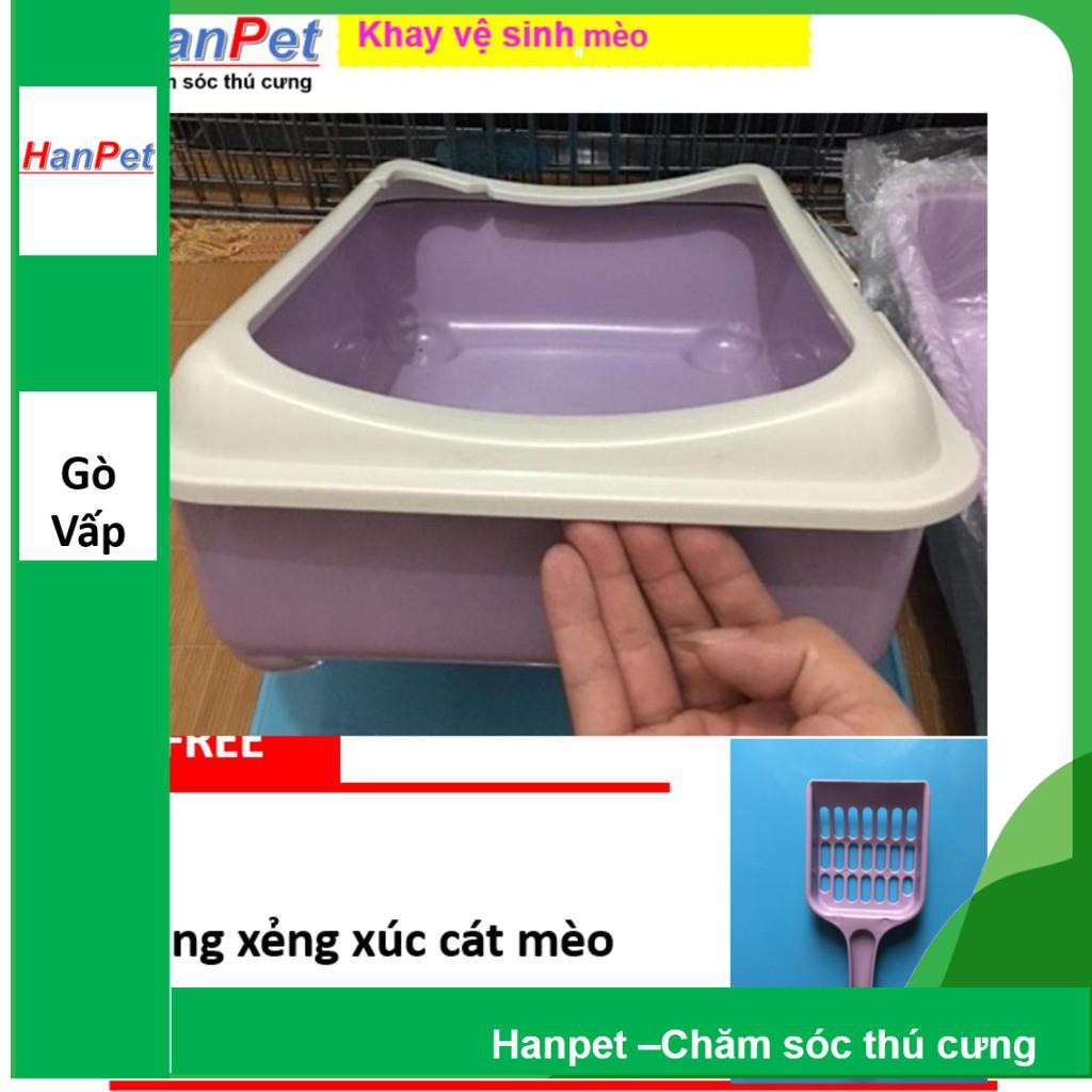 Hanpet.GV- Khay vệ sinh mèo, Khay đựng cát vệ sinh cho mèo có gờ chống bắn cát ra ngoài (- 376)43x33x15