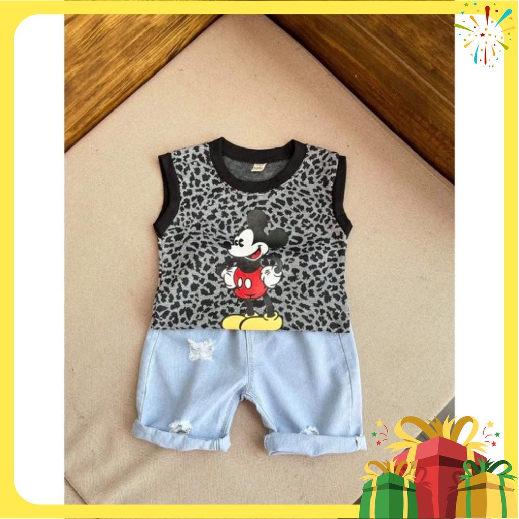 set áo beo mickey quần jean bé trai