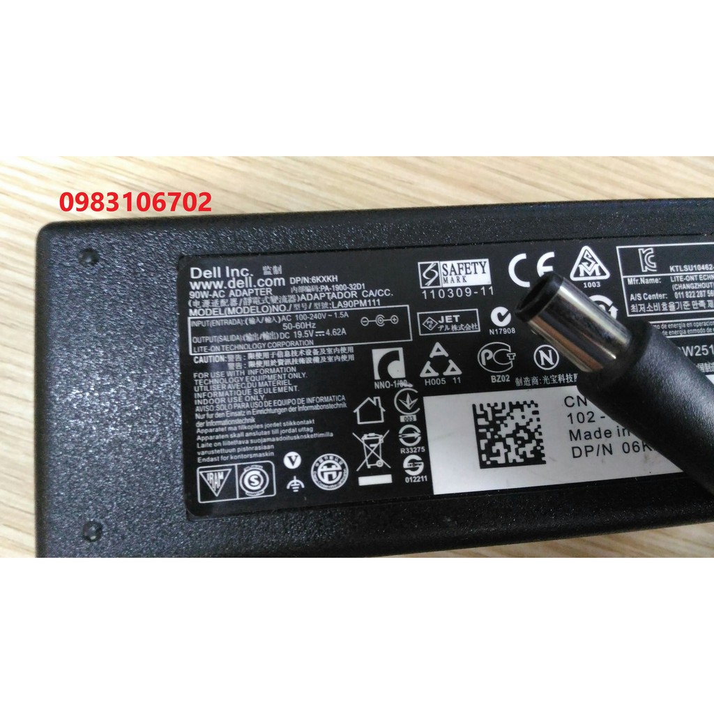 Sạc laptop dell 19.5v-4.62a chân kim to 90w - zin