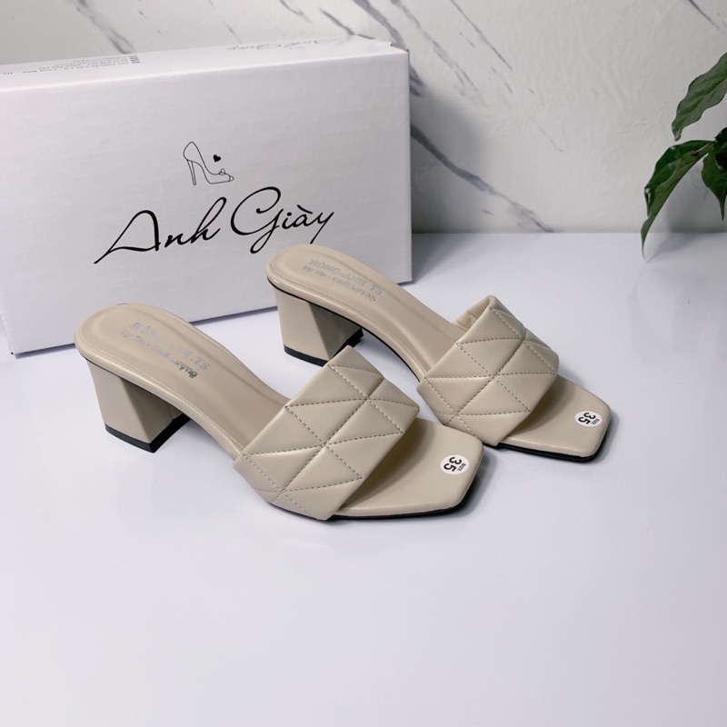 DL28 - Guốc quai ngang da lì trần chỉ gót vuông 5p VNXK kiểu dáng trẻ trung nữ tính phù hợp đi làm đi chơi, đi học