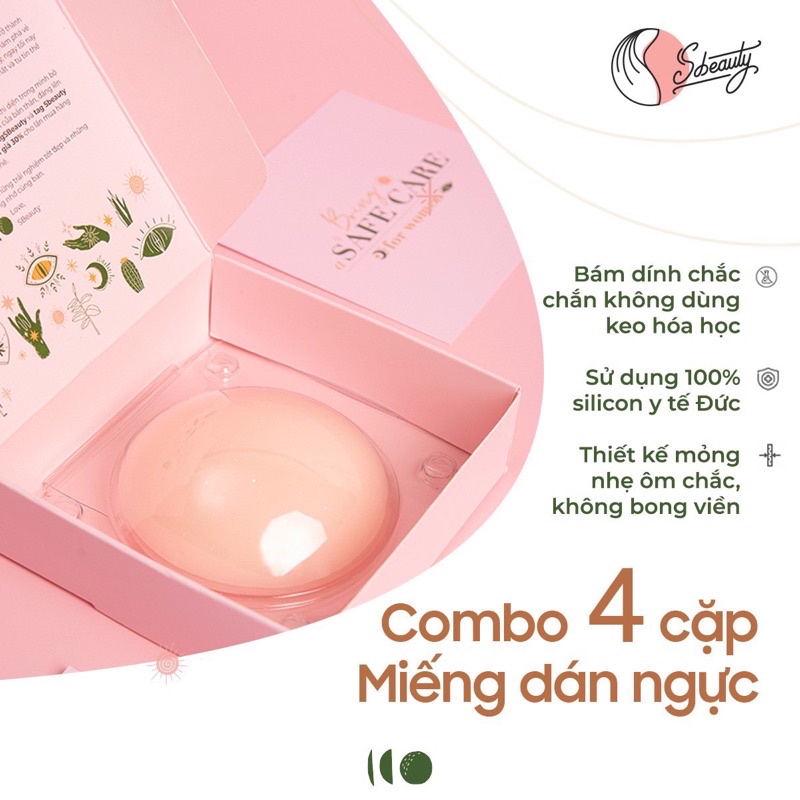 [CAO CẤP] Combo 4 cặp Miếng dán ngực từ tính silicone y tế SBeauty Slim edge thoáng mát, nhẹ thật như da