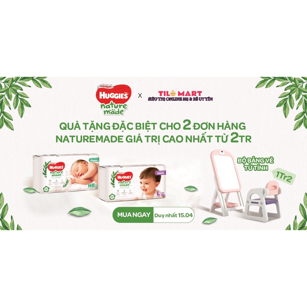 Tã dán/quần Huggies Platinum Nature Made size NB60/S82/M64/L54/XL44/M58/L44/XL38/XXL26