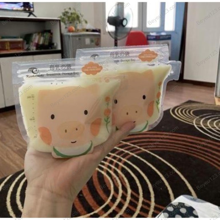 Hộp 32 Túi trữ sữa 200ml có vòi rót tiện lợi hình chú heo Kichilachi Kichi K32V