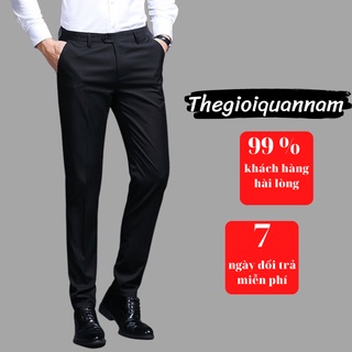 Quần Tây Nam công sở ống đứng vải co giãn thoải mái chống bám bẩn, quần âu ống suông không nhăn không xù màu đen Q10