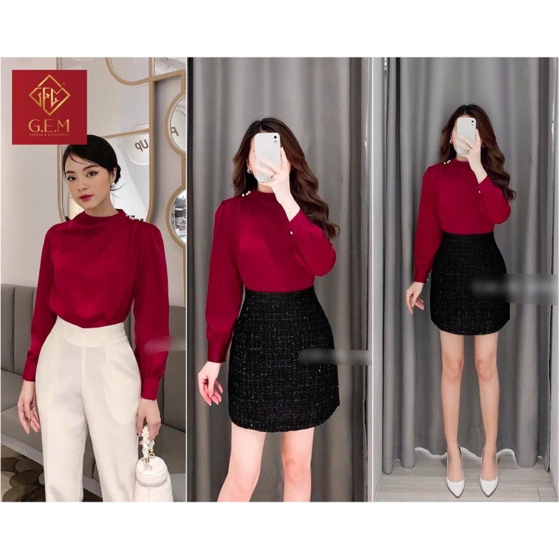 [BÁN BUÔN&amp;LẺ] Áo kiểu nữ G38 chéo vai đính cườm đi học hoặc công sở đều thời trang - dễ phối chân váy hay quần