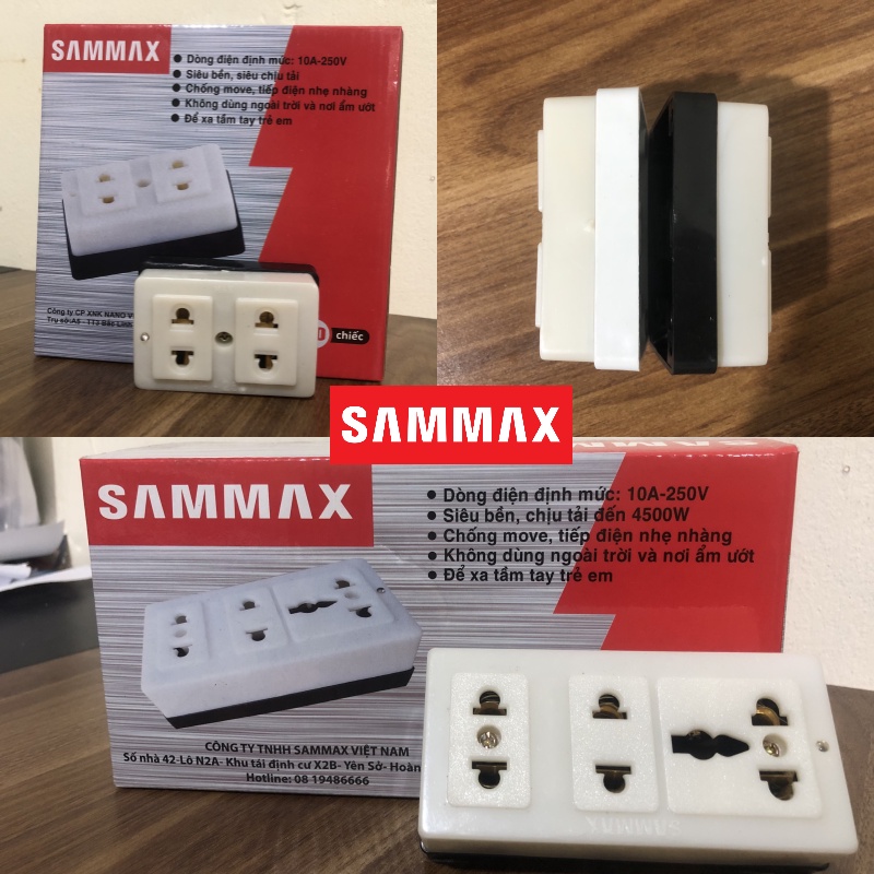 Ổ cắm điện nổi Sammax, ổ cắm nổi gắn tường đế đen hoặc trắng, công suất chịu tải lên đến 4500W, giá cực tốt