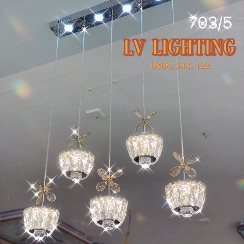 Đèn Thả Bàn Ăn ✨Có Sẵn✨Đèn Thả Phòng Khách dạng nằm ngang 5 bóng led đổi 3 màu ánh sáng mã 703/5