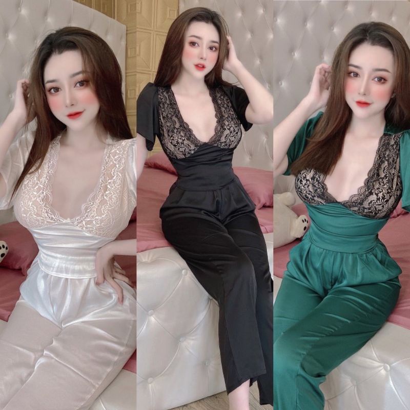🥰 Bộ lụa nữ phối ren, sau lưng nhún thun