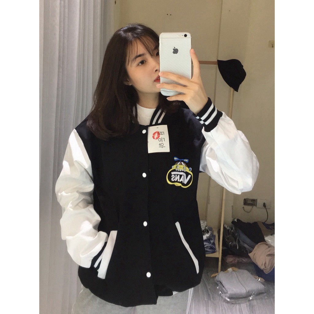 Áo bomber nỉ nam nữ bóng chày vans hoa tiệt hoạt hình dưới 60kg | BigBuy360 - bigbuy360.vn