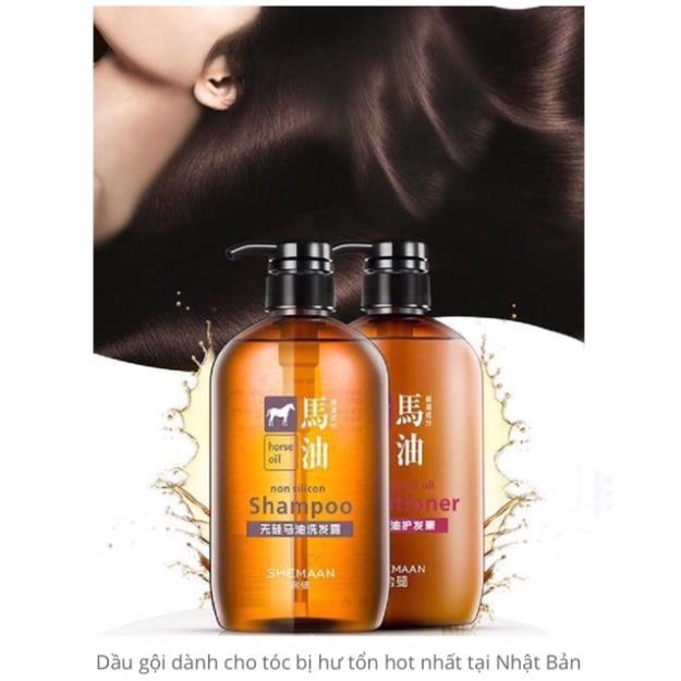 Dầu Gội Xả Mỡ Ngựa Nhật Bản Horse Oil Làm Sạch Tóc và Da đầu Kích Thích Mọc Tóc