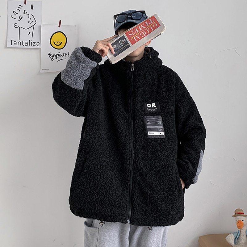 Áo khoác IELGY có mũ trùm đầu lót cotton lông cừu phong cách Hong Kong thời trang dành cho nam