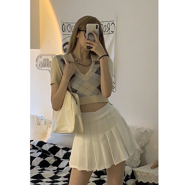 Áo Thun Dệt Kim Ngắn Tay Đính Đá Thời Trang Hàn Quốc Cho Nữ