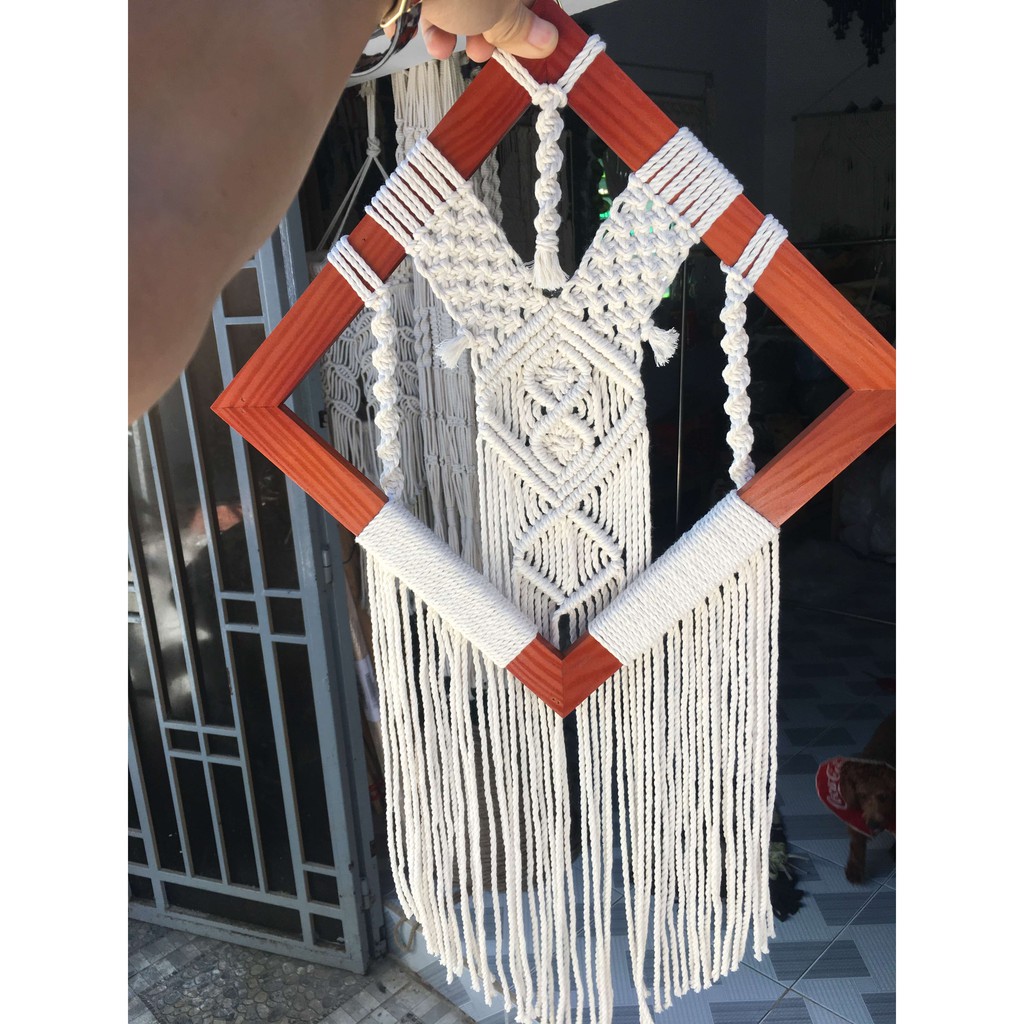 Tranh gỗ macrame decor 30cmx30cm chụp ảnh, đạo cụ trang trí nhà cửa, cửa hàng, shop, coffee | Macrame wall hanging