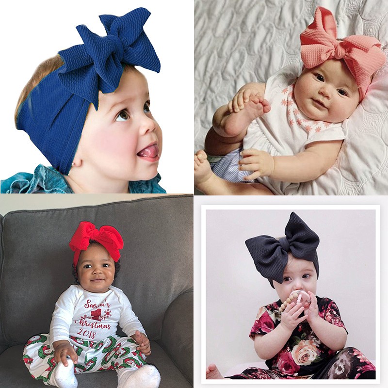 Mũ Turban Mềm Mại Co Giãn Màu Trơn Dành Cho Bé 0-4 Tuổi
