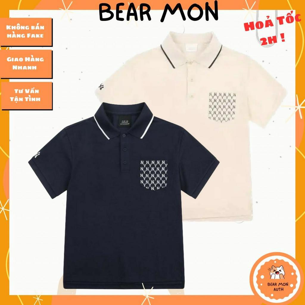Áo Polo MLB Monogram Pocket Collar Short 31Tsqn131 Màu xanh đen và trắng