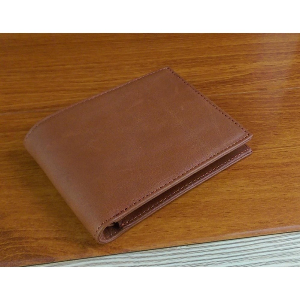 Ví Da Nam Cánh Lật Nâu Bò Trơn