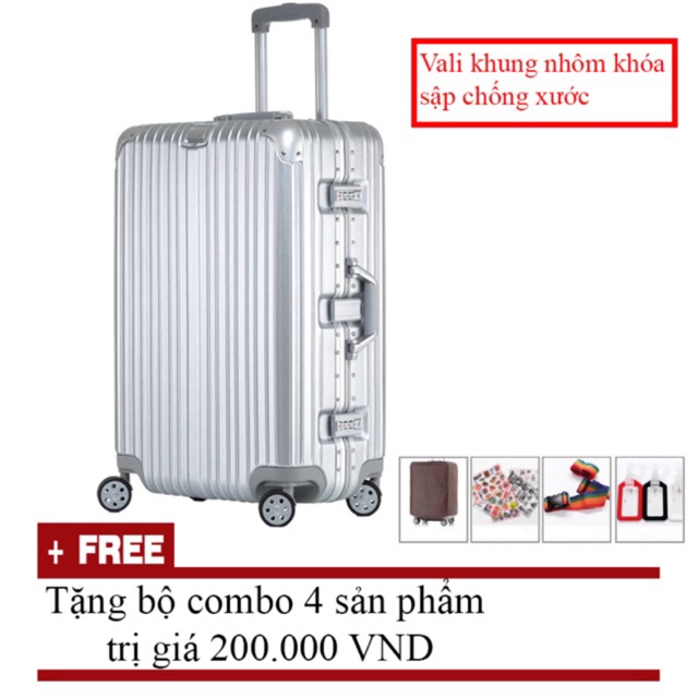 Vali khung nhôm khoá sập chống xước LOẠI 1 HÀNG LÓT XANH (29 inch)