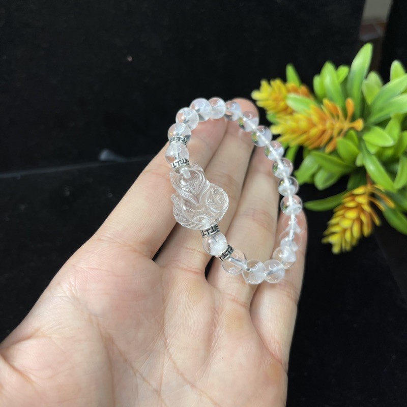 Vòng Tay Hồ Ly Trắng mix Hạt Đá Phong Thuỷ - Hợp Mệnh Kim và Mệnh Thuỷ - Bình An, May Mắn, Cải Thiện Tình Duyên
