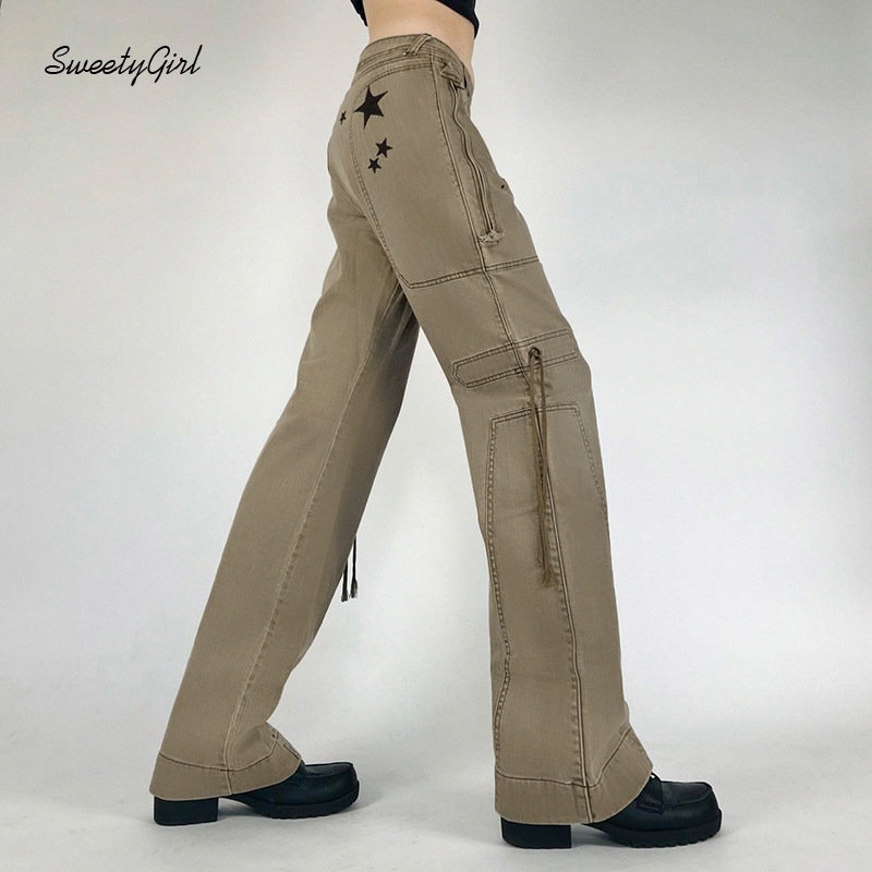 Quần Jean Dài Dáng Ôm Màu Trơn Có Túi Khóa Kéo In Hình Ngôi Sao Thời Trang 2022 Cho Nữ