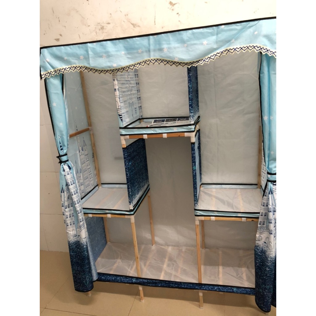 tủ đựng quần áo vải loại 1 khung gỗ BỌC NHỰA 2,3 buồng