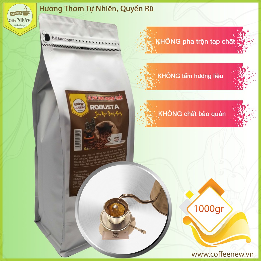 1Kg Cafe ROBUSTA Rang Mộc Nguyên Chất Dạng Xay - Hương Thơm Nồng - Vị đậm nhất, đắng nhất - Coffee New