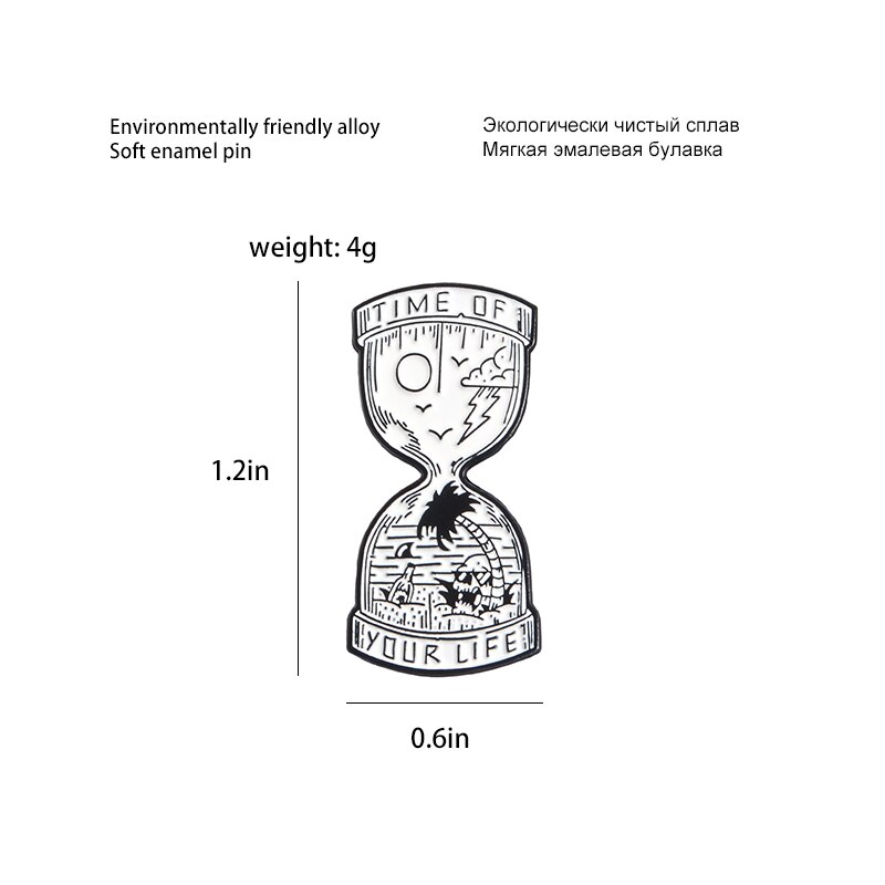 Ghim Cài Áo Hình Đồng Hồ Cát Màu Trắng Đen Phong Cách Punk Đơn Giản Thích Hợp Làm Quà Tặng Cho Bạn Bè