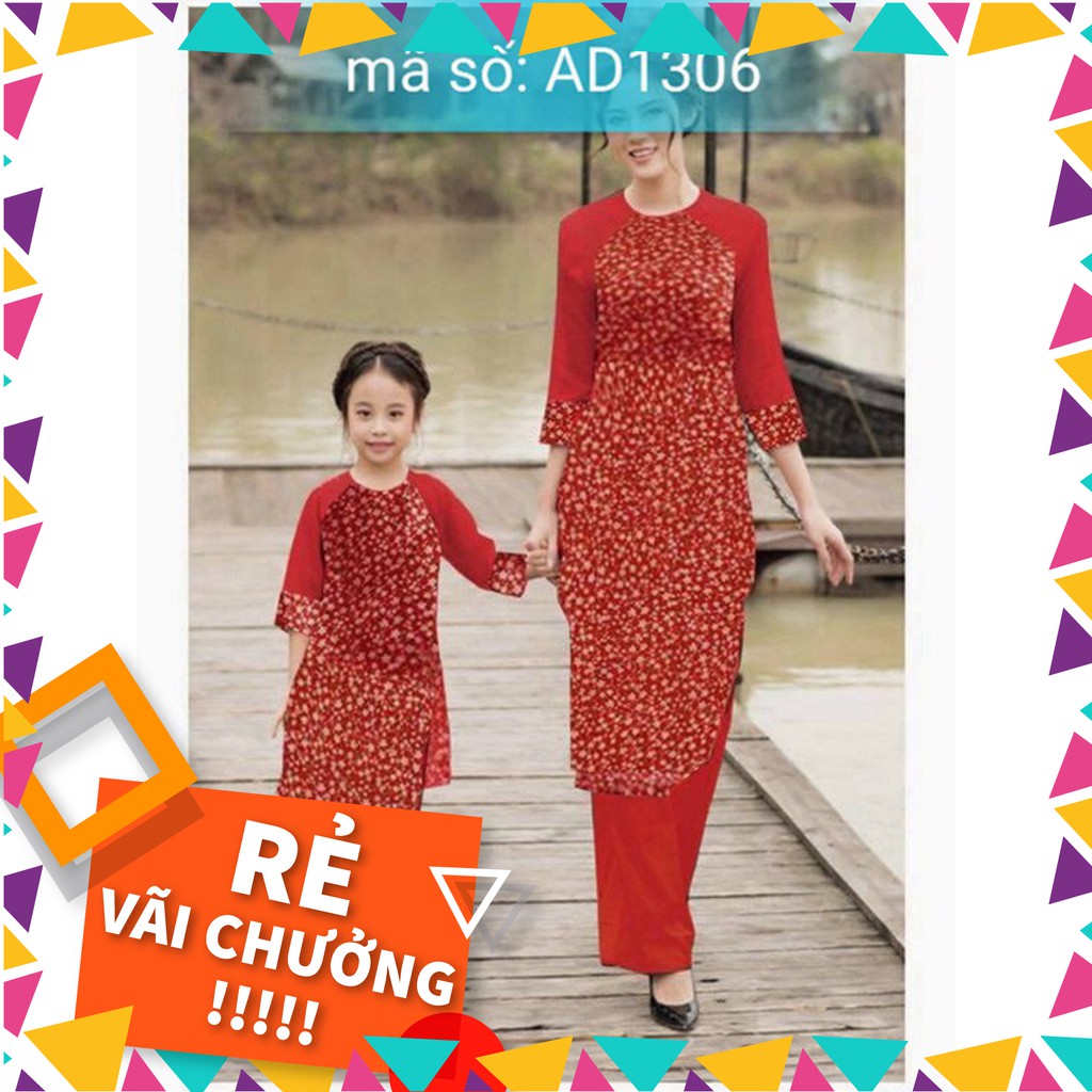 New Có size lớn XXL AD1306 Set Áo Dài cách tân mẹ và bé họa tiết hoa nhí kèm quần .
